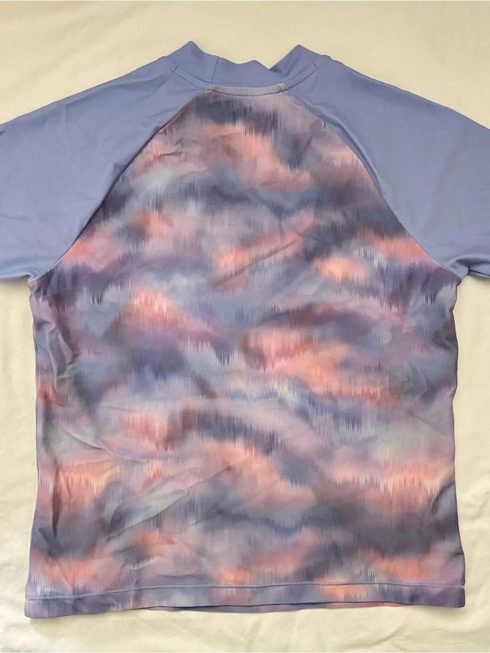 Athleta Kids Lavender and Pink Cloud Print Short Sleeve Rash Guard